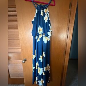 Lily Navy Blue Maxi Dress with Yellow Floral Print